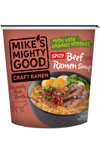 Mike's Mighty Good™ Spicy Beef Flavor Ramen Noodle Soup Cup Perspective: front