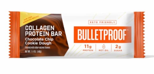 Bulletproof Chocolate Chip Cookie Dough Collagen Protein Bars Perspective: front