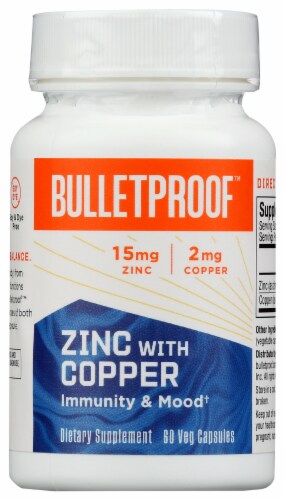 Bulletproof Zinc with Copper Immunity & Mood Dietary Supplement Perspective: front