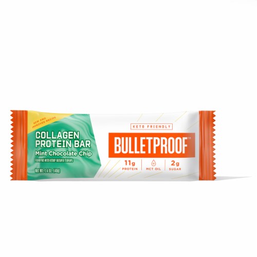 Bulletproof™ Mint Chocolate Chip Collagen Protein Bar Perspective: front