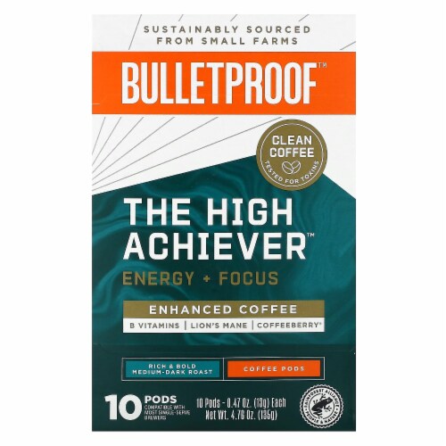 BulletProof The High Achiever Coffee Pods Medium Dark Roast 10 Pods - 0.47 oz (13 g) Perspective: front