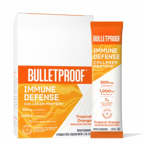 Bulletproof™ Immune Defense Tropical Orange Collagen Protein Packets Perspective: front