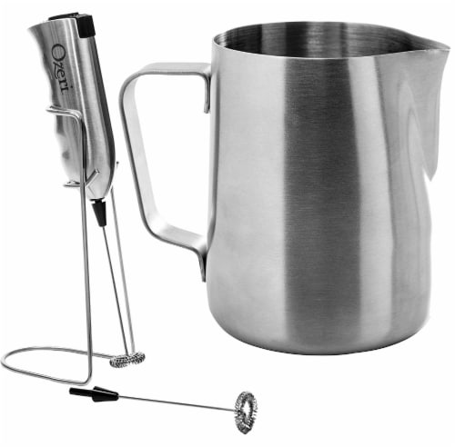 Electric Deluxe Milk Frother Whisk Stainless Steel Stand 4 Frothing Attachments 
