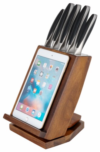 6-Piece Japanese Stainless Steel Knife Block Set with Rotating Knife Block and Tablet Holder 6-Piece Japanese Stainless Steel Knife Block Set with Rotating Knife Block and Tablet Holder