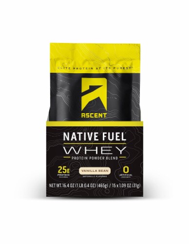 Ascent Native Fuel Vanilla Bean Whey Protein Powder Blend Packets Perspective: front