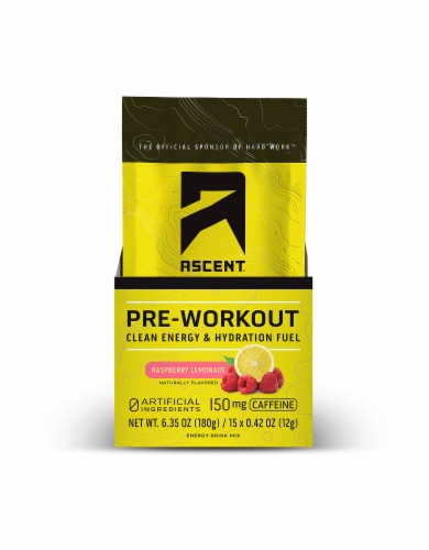 Ascent Pre-Workout Raspberry Lemonade Drink Mix Packets Perspective: front