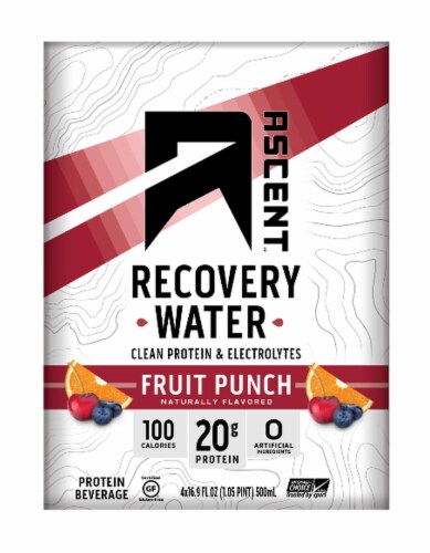 Ascent Recovery Water Fruit Punch Flavored Protein Beverage Perspective: front