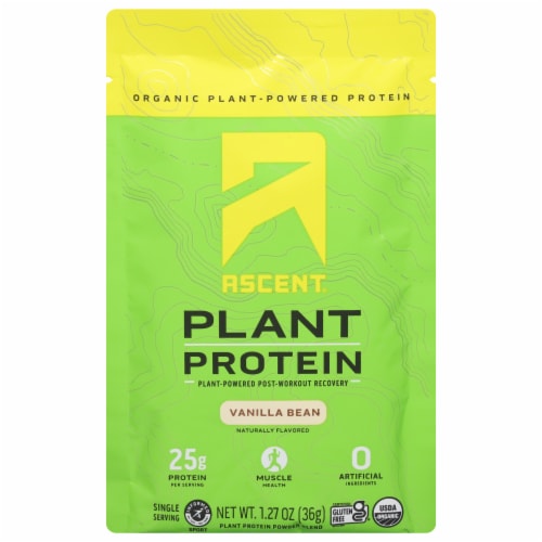 Ascent Vanilla Bean Flavored Plant Protein Powder Perspective: front