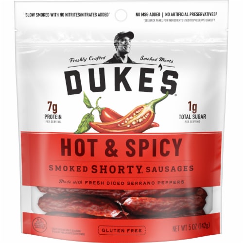 Duke's® Hot & Spicy Shorty Smoked Sausages Perspective: front