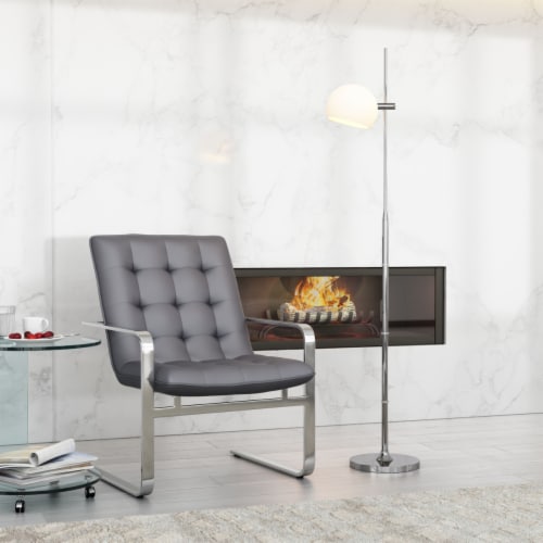 Zuo Astro Floor Lamp in Frosted Glass Silver Perspective: front