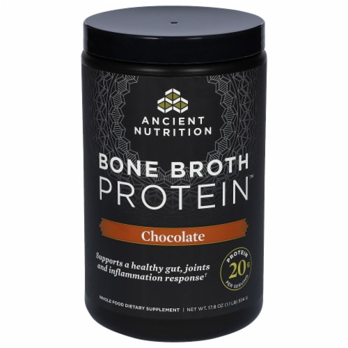 Ancient Nutrition Chocolate Bone Broth Protein Powder Perspective: front