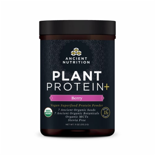 Ancient Nutrition Plant Protein+ Berry Vegan Superfood Protein Powder Perspective: front