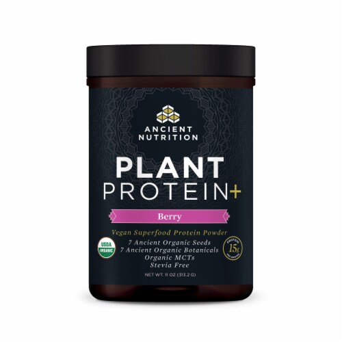 Ancient Nutrition Plant Protein+ Berry Vegan Superfood Protein Powder Perspective: front