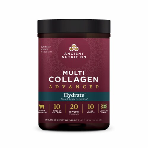 Ancient Nutrition Multi Collagen Advanced Hydrate Lemon Lime Flavor Powder Perspective: front