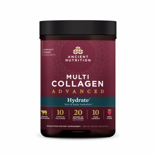 Ancient Nutrition Multi Collagen Advanced Hydrate - Berry Flavor Powder Perspective: front