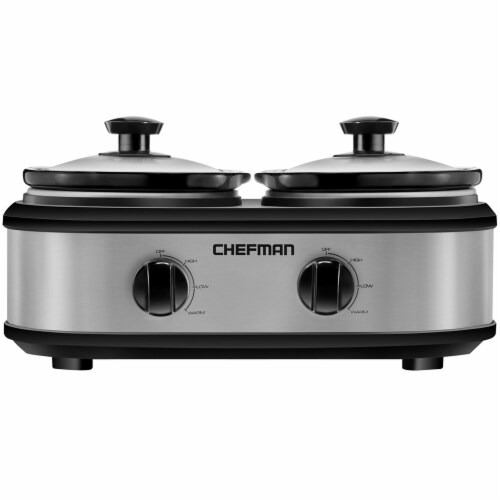 Chefman Stainless Steel Double Slow Cooker - Silver/Black Perspective: front