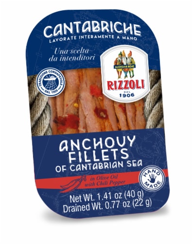Rizzoli Anchovy Fillets in Olive Oil with Chili Pepper Perspective: front
