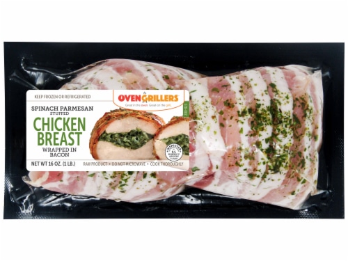 OvenGrillers™ Spinach Parmesan Stuffed Chicken Breast Wrapped in Bacon Perspective: front