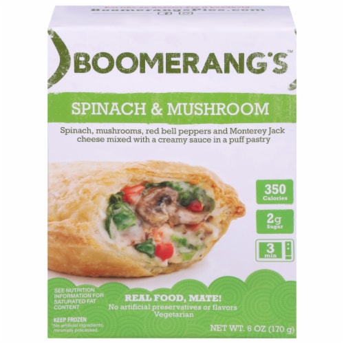 Boomerang's™ Spinach & Mushroom Pot Pie Frozen Meal Perspective: front