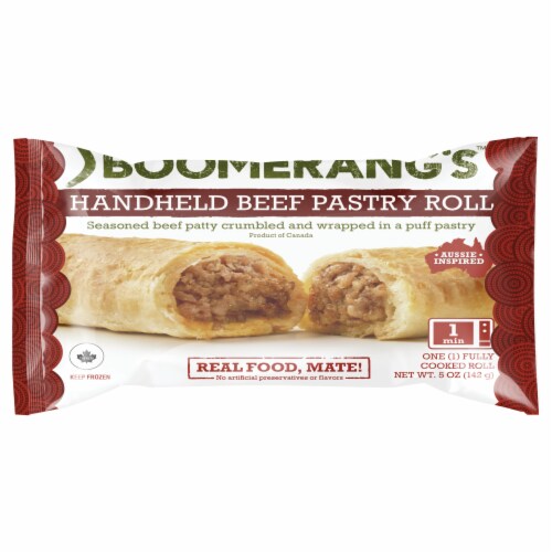 Boomerang’s Beef Sausage Roll Perspective: front