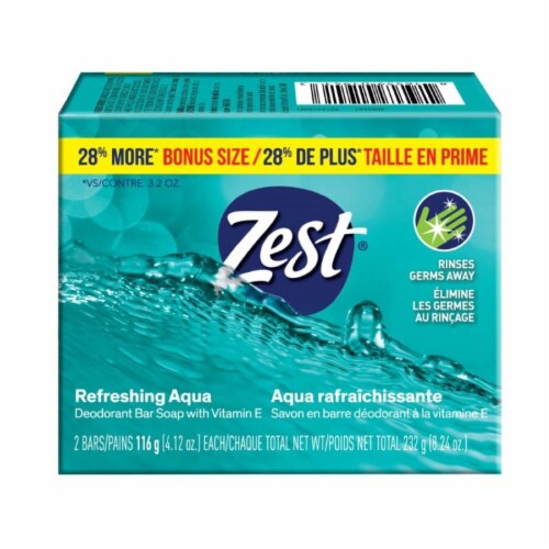 Zest®  2-Pack Bar Soap Refreshing Aqua Scent With Vitamin E Perspective: front