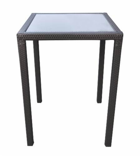Tropez Outdoor Patio Wicker Bar Table with Black Glass Top Perspective: front