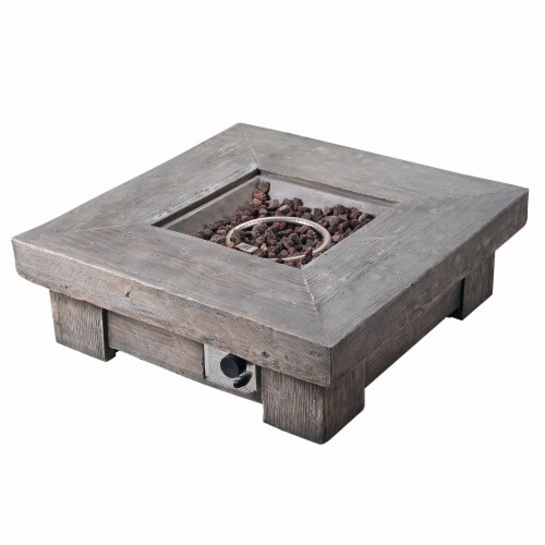 Peaktop Retro Square Propane Gas Fire Pit in Wood - Teamson Perspective: front