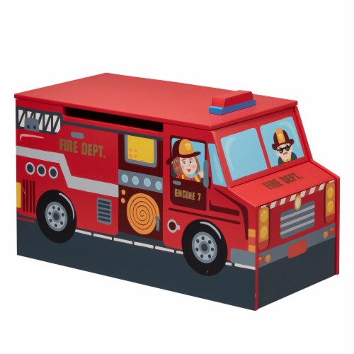 Fire truck toy box and storage outlet bench