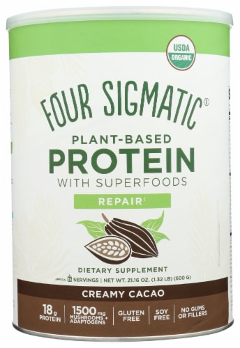 Four Sigmatic Repair Creamy Cacao Plant-Based Protein with Superfoods Perspective: front