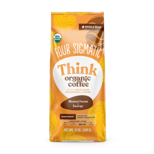 Four Sigmatic® Think Organic Coffee with Lion's Mane Mushroom & Yacon Dark Roast Coffee Beans Perspective: front