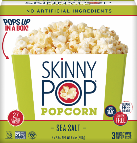 SkinnyPop Sea Salt Microwave Popcorn Perspective: front