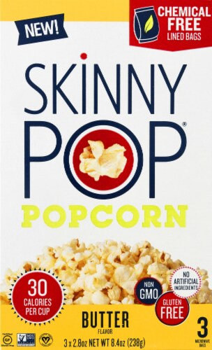 SkinnyPop Butter Flavor Microwavable Popcorn Bags 3 Count Perspective: front