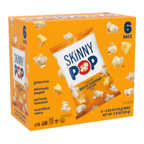 Skinny Pop Dairy Free White Cheddar Flavored Popcorn Multipack Perspective: front