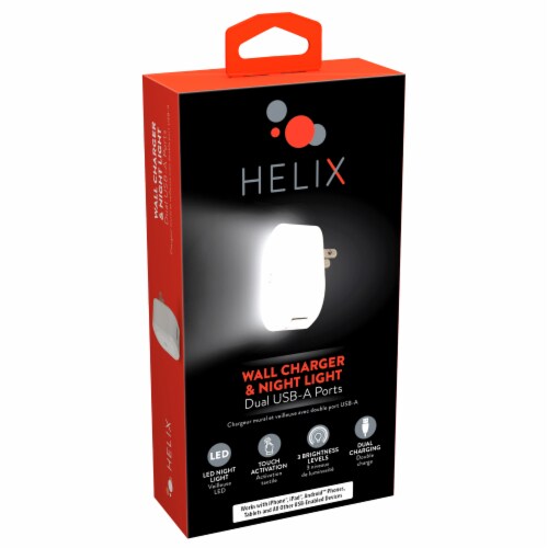 Helix Dual USB-A Ports LED Wall Charger & Night Light Perspective: front