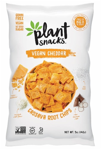 Plant Snacks Vegan Cheddar Cassava Root Chips Perspective: front