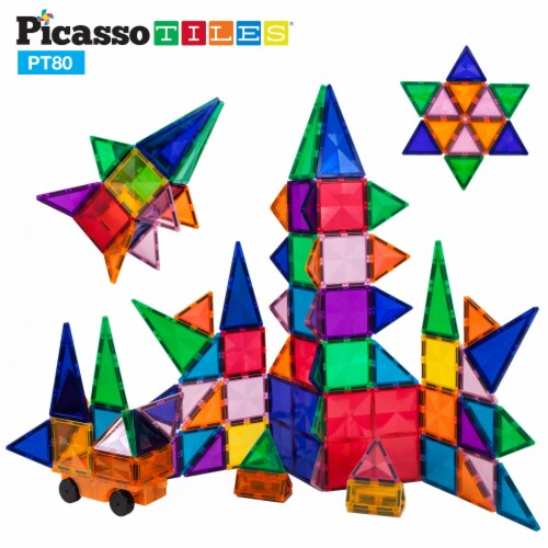 PicassoTiles 80 Piece Magnetic Building Block Set w Car Perspective: front