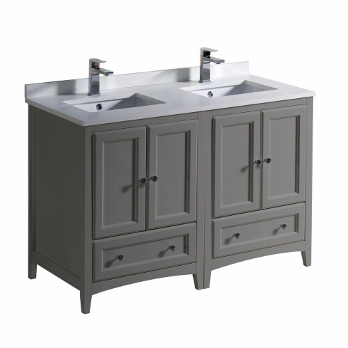 Fresca Oxford 48  Gray Traditional Double Sink Bathroom Cabinets w/ Top & Sinks Perspective: front