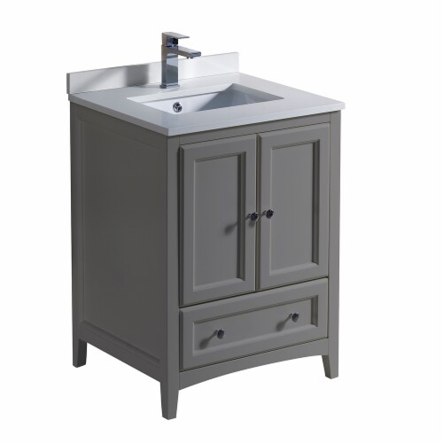 Fresca Oxford 24  Gray Traditional Bathroom Cabinet w/ Top & Sinks Perspective: front