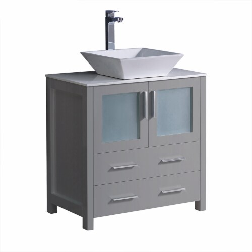 Fresca Torino 30  Gray Modern Bathroom Cabinet w/ Top & Vessel Sink Perspective: front