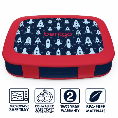Bentgo Kids Durable & Leak Proof Rocket Children's Lunch Box - Red/Navy Perspective: front