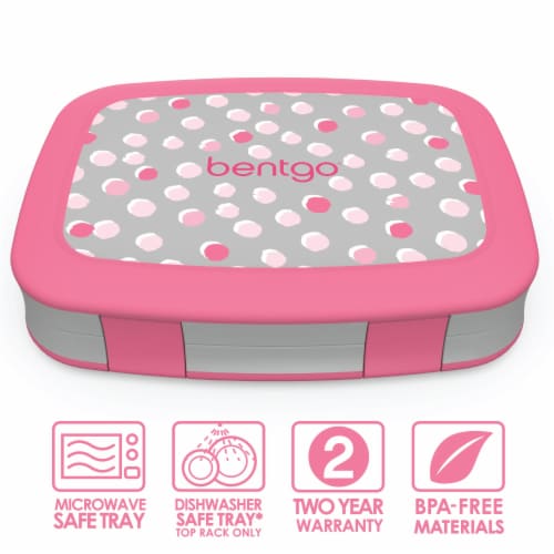 Bentgo Kids Durable & Leak Proof Pink Dots Children's Lunch Box - Gray Perspective: front