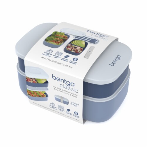 Bentgo Classic (Blue) - All-in-One Stackable Lunch Box Solution - Sleek and  Modern Bento Box Design Includes 2 Stackable Containers, Built-in Plastic  Silverware, and Sealing Strap 