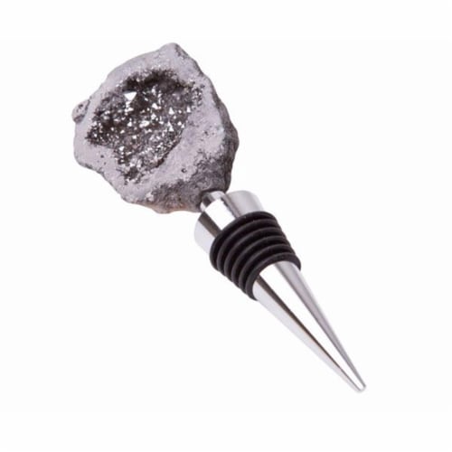 Zees Creations GS3003 Stainless Steel Gemstoppers, Silver Aura Half-Geode Quartz Perspective: front
