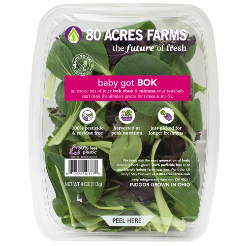 80 Acres Farms baby got BOK Salad Blend & Asian Stir Fry Greens Mix Perspective: front