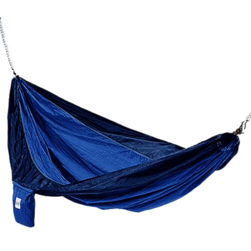 Dark Blue And Light Blue Hammaka Parachute Silk Hammock Perspective: front