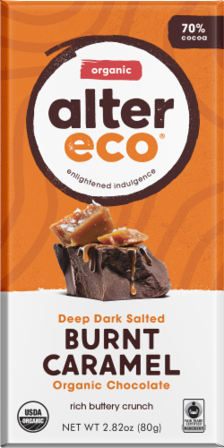 Alter Eco Organic Deep Dark Salted Burnt Caramel Chocolate Bar Perspective: front