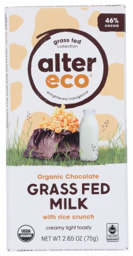 Alter Eco Organic Grass Fed Milk Chocolate with Rice Crunch Perspective: front