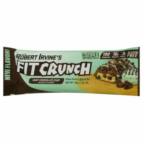 Robert Irvine's Fit Crunch® Mint Chocolate Chip Whey Protein Bars Perspective: front