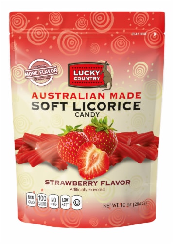 Lucky Country Strawberry Flavor Soft Licorice Candy Perspective: front