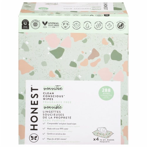 Honest® Clean Conscious™ Fragrance-Free Baby Wipes Packs Perspective: front